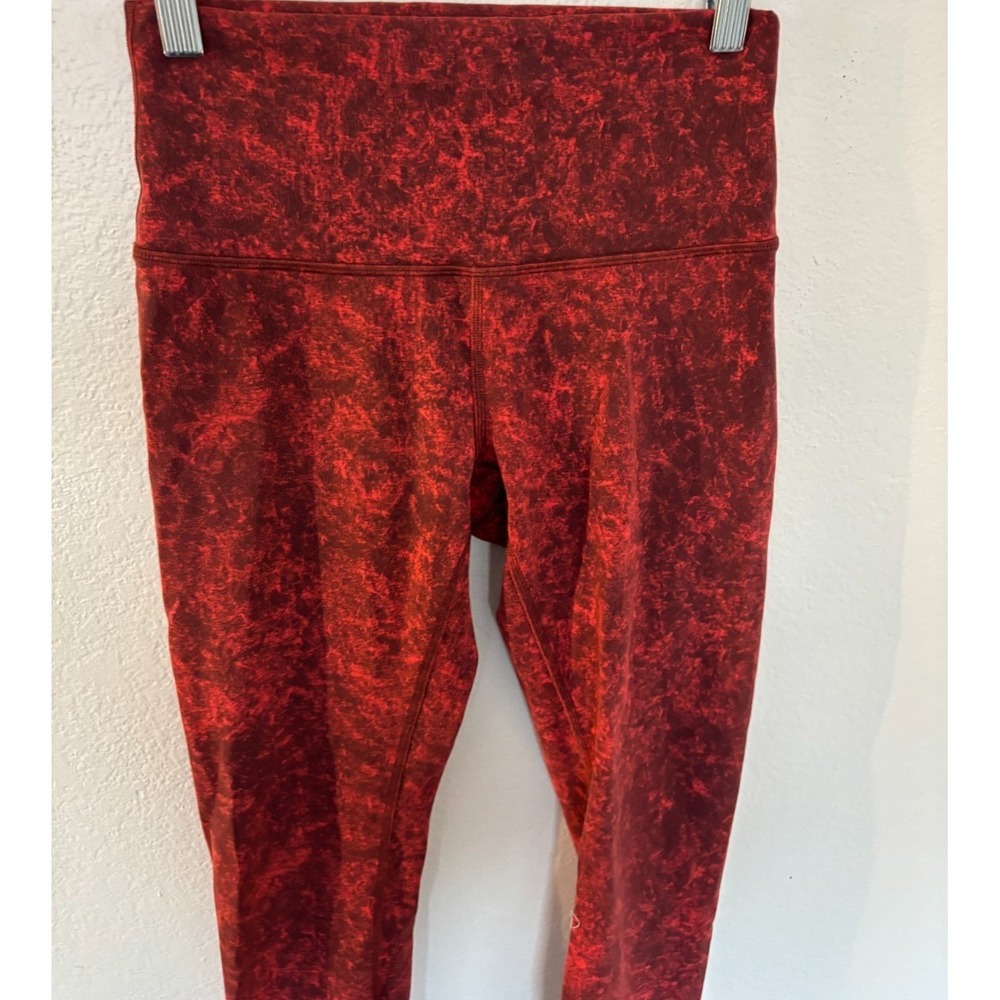 Lululemon Leggings Autumn Red Black 6 Wunder Train High Rise Gym Workout Marbled - Picture 12 of 16